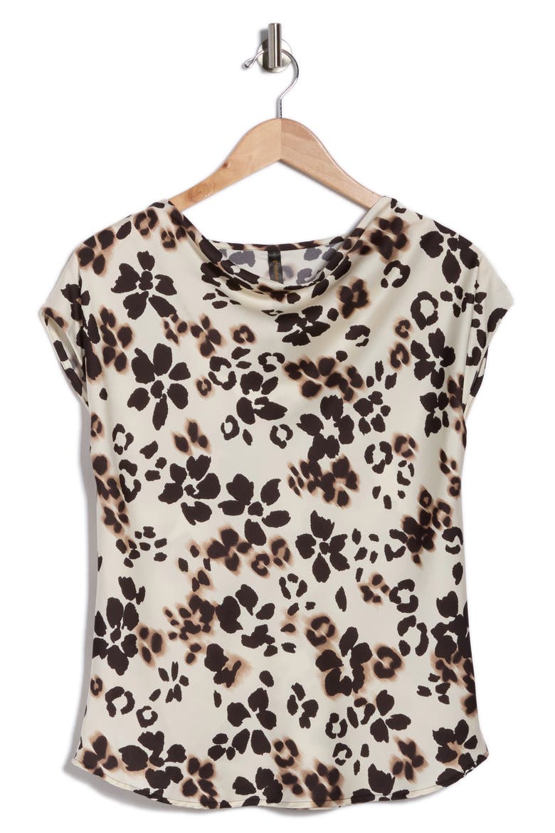 Floral Cowl Neck Cap Sleeve Satin Top, Alternate, color, BEIGE