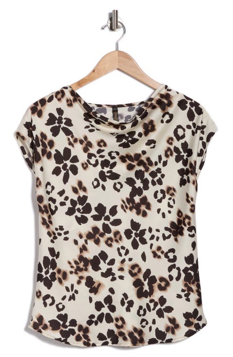 Floral Cowl Neck Cap Sleeve Satin Top