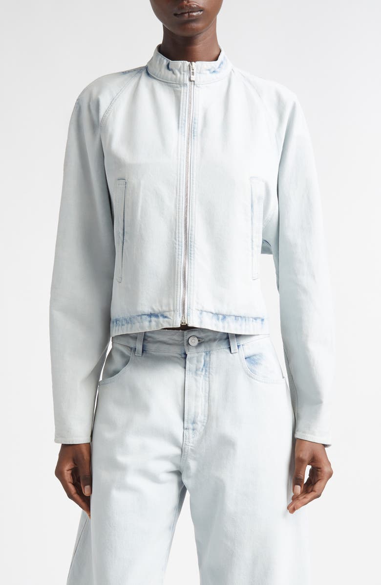Alaïa Round Denim Jacket, Main, color, Bleu Givre