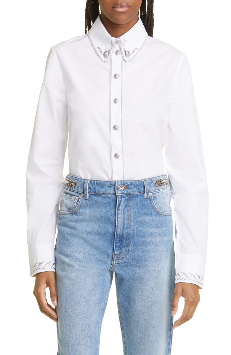 Rabanne Embroidered Cotton Button-Down Shirt, Main, color,