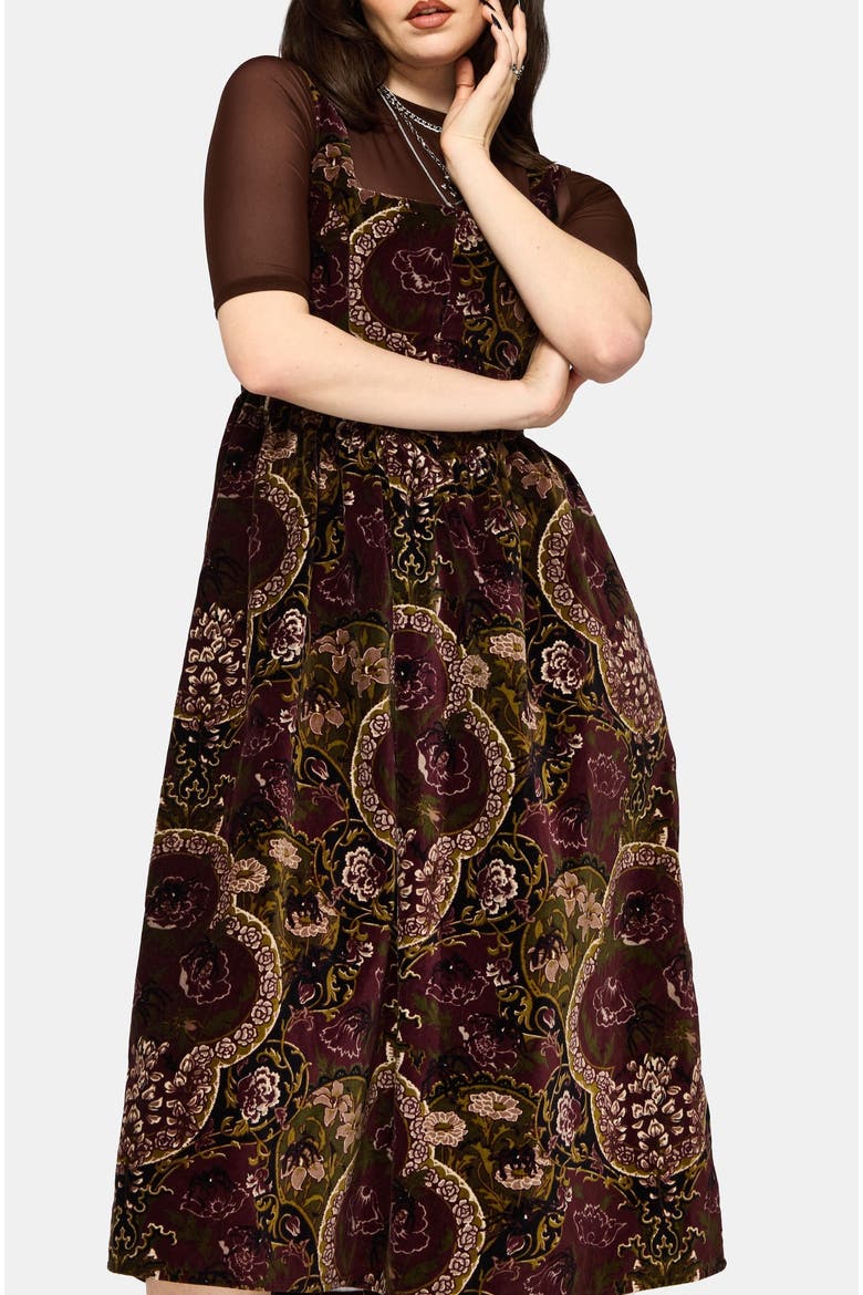 Effie Baroque Corset Bodice Midi Dress, Alternate, color, Dark Red