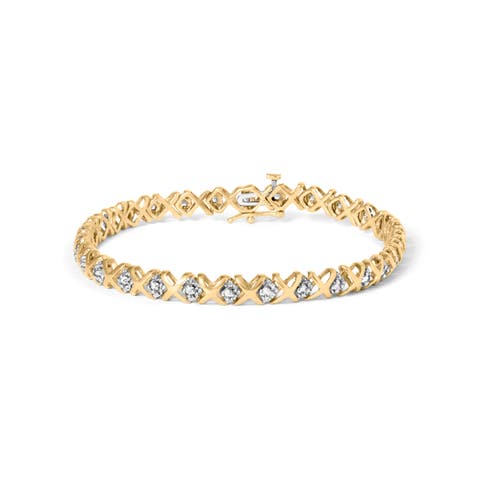 10K Yellow Gold 1/2 Cttw Diamond Alternating X-Link Bracelet
