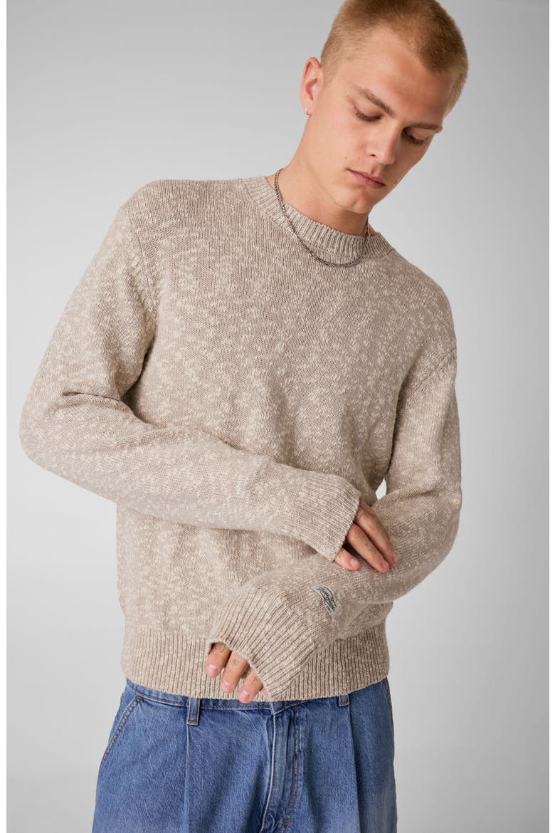 Marled Cotton Crewneck Sweater, Alternate, color, GREY/ WHITE
