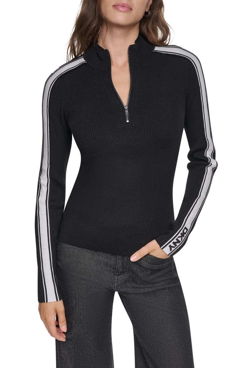 Logo Tape Quarter Zip Sweater, Main, color, BLACK/ IVORY