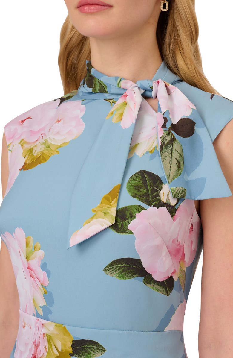 Adrianna Papell Floral Tie Neck Crêpe de Chine Dress, Alternate, color, 