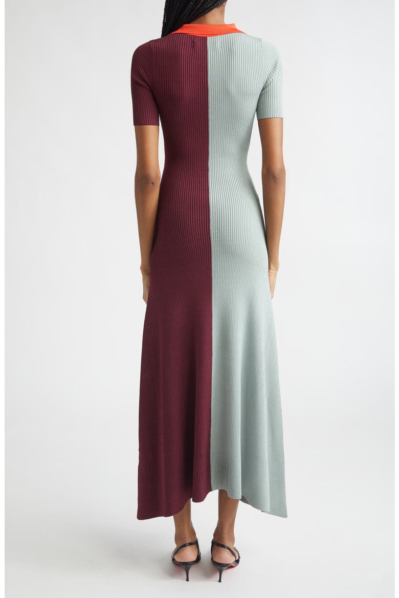 Bowling Colorblock Stripe Rib Polo Sweater Dress, Alternate, color, SAGE MULTI
