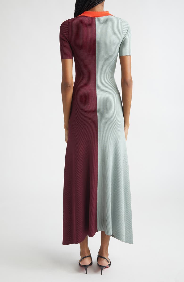 Christopher John Rogers Bowling Colorblock Stripe Rib Polo Sweater Dress, Alternate, color, Sage Multi