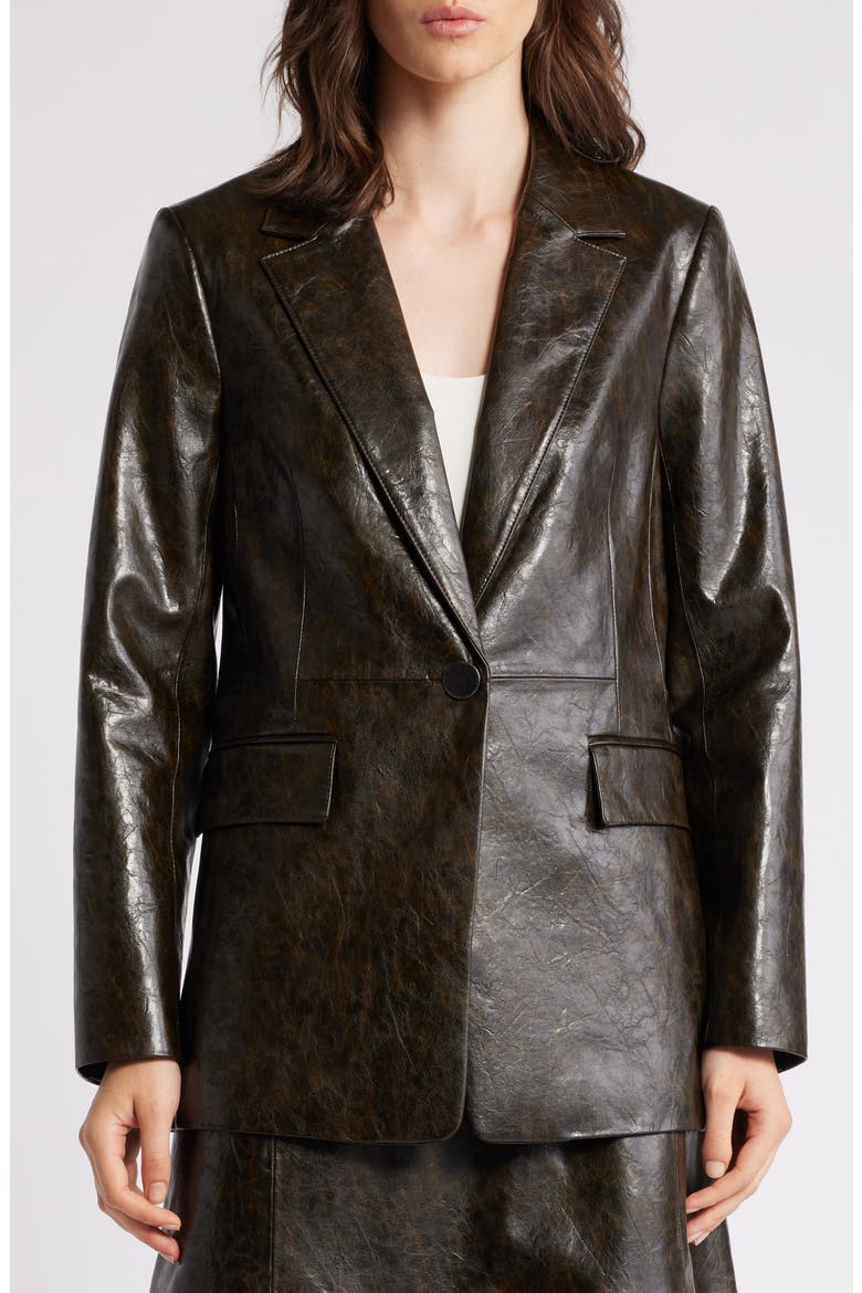 Rustic Faux Leather Blazer, Alternate, color, DARK BROWN