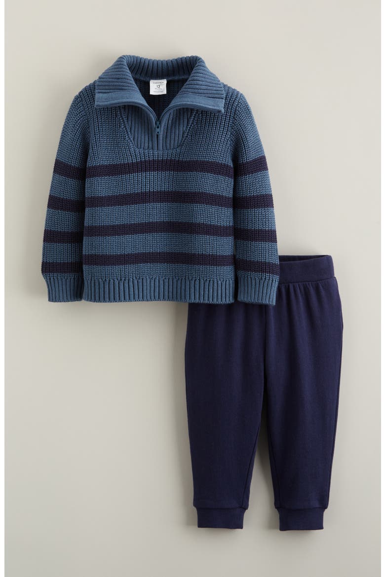 Stripe Quarter Zip Sweater & Joggers Set, Main, color, BLUE DEL MAR-NAVY PEACOAT