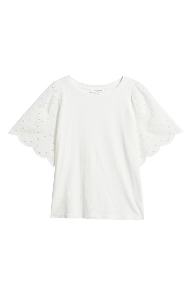 beachlunchlounge Percy Eyelet Sleeve Mixed Media Top, Alternate, color, Ivory