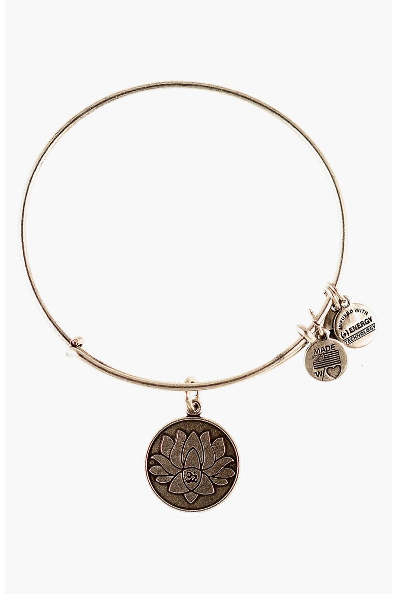 'Lotus Peace Petals' Expandable Wire Bangle, Main, color, RAFAELIAN SILVER