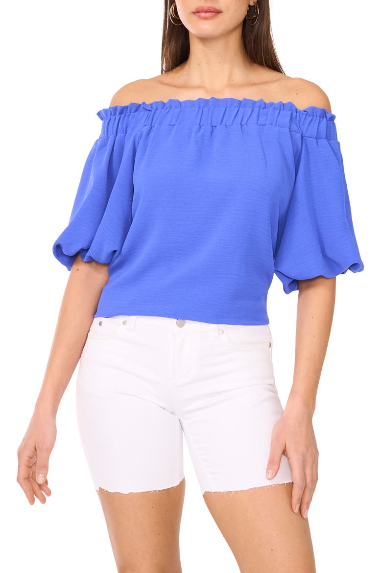 Off the Shoulder Crinkle Twill Top, Main, color, DAZZLING BLUE