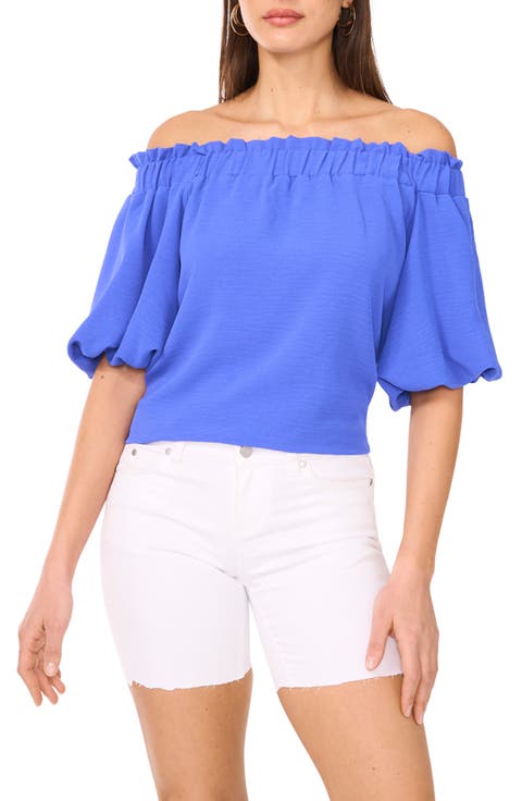 Off the Shoulder Crinkle Twill Top
