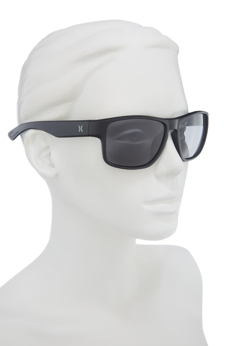 Hurley 58mm Polarized Square Sunglasses, Alternate, color, Matte Black/ Blue