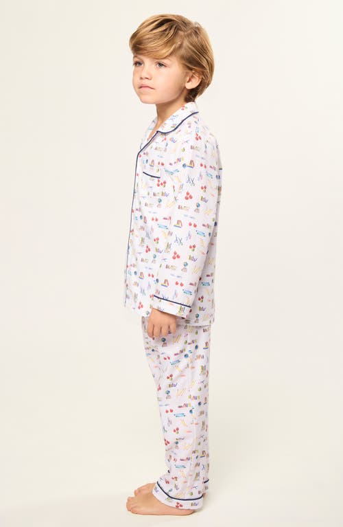 Petite Plume Kids' School Print Two-piece Pajamas In White