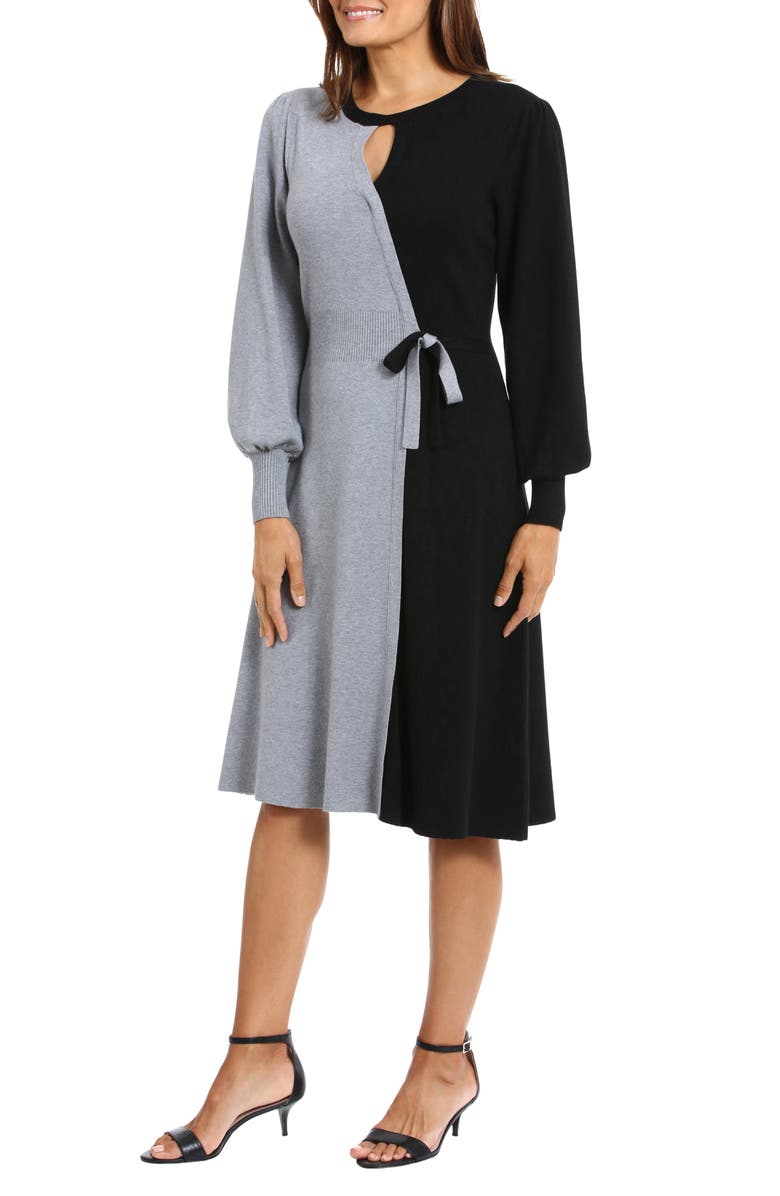Maggy London Colorblock Faux Wrap Long Sleeve Sweater Dress, Alternate, color, 