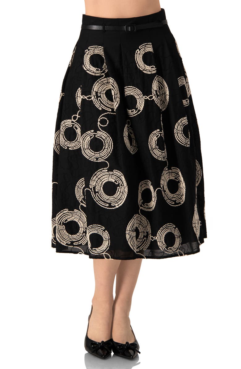 IVONNE Embroidered Midi Skirt with Belt, Main, color, Black