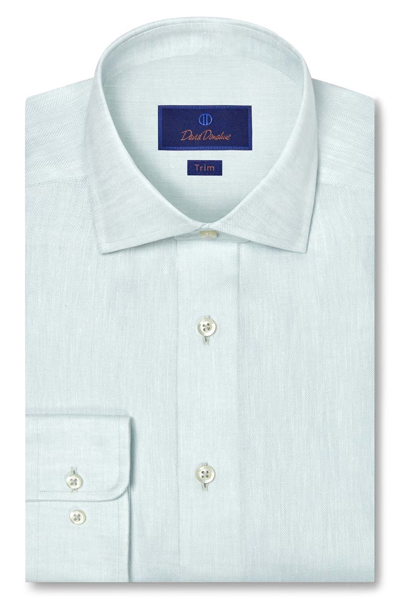 Trim Fit Linen Herringbone Dress Shirt, Main, color, MINT