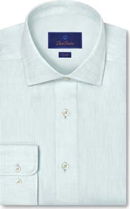 David Donahue Trim Fit Linen Herringbone Dress Shirt
