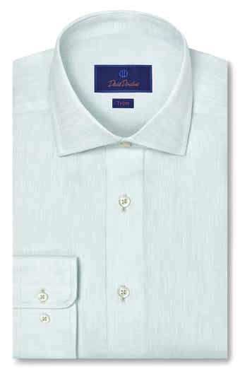 Trim Fit Linen Herringbone Dress Shirt