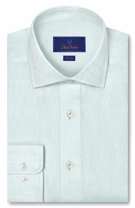 Trim Fit Linen Herringbone Dress Shirt