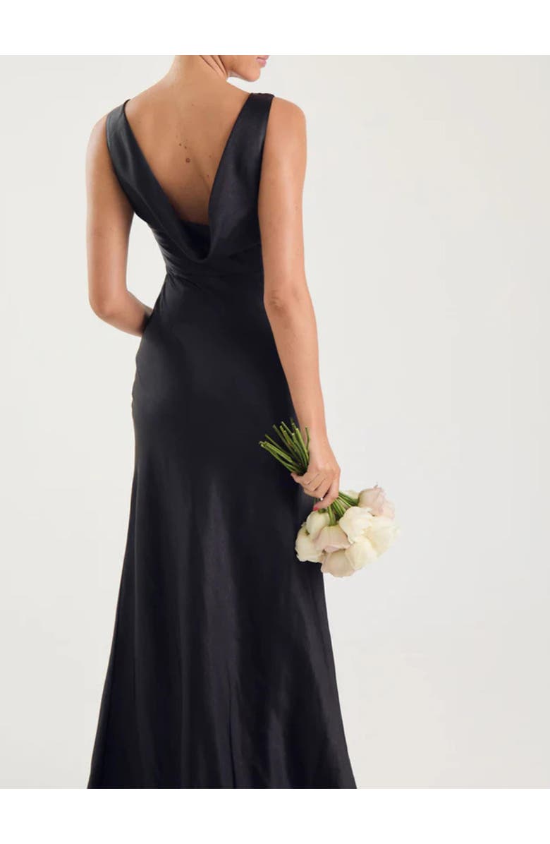 Six Stories Cowl Back Satin Bridesmaid Dress, Alternate, color, Black