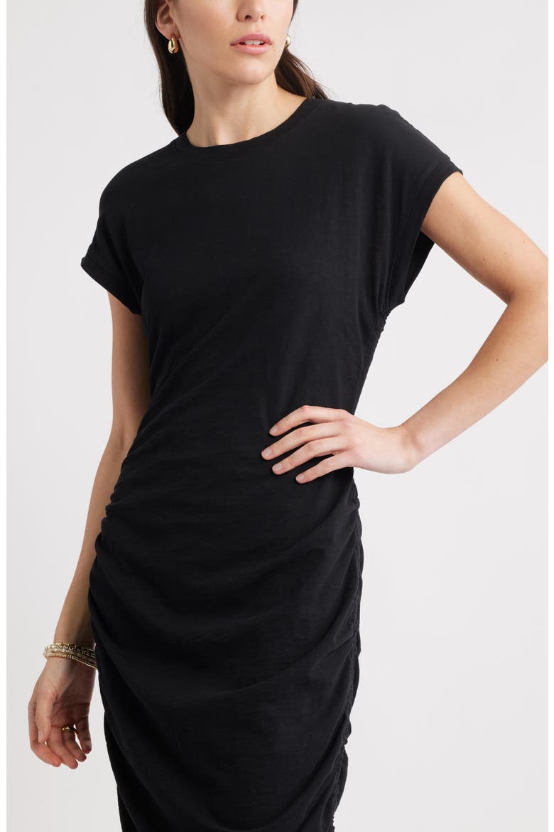 Ruched Cotton Midi T-Shirt Dress, Alternate, color, BLACK