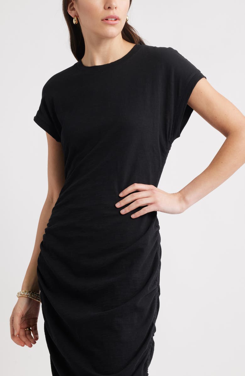 Caslon<sup>®</sup> Ruched Cotton Midi T-Shirt Dress, Alternate, color, Black