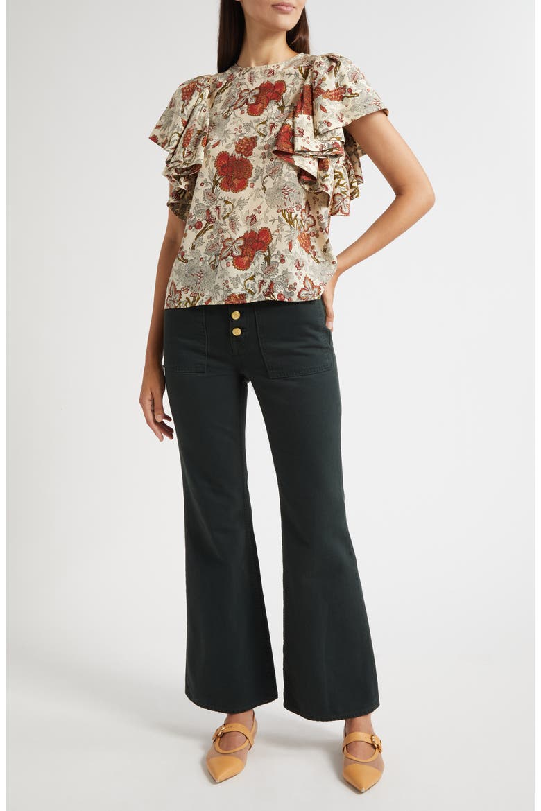Lena Flutter Sleeve Silk Top, Alternate, color, WINTER GARDEN