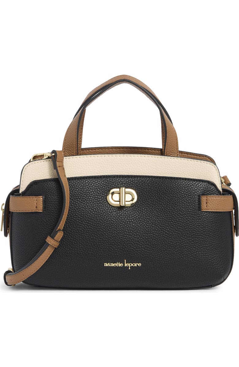 Nanette Lepore Colorblock Satchel, Main, color, Black - Ecru - Hazelnut