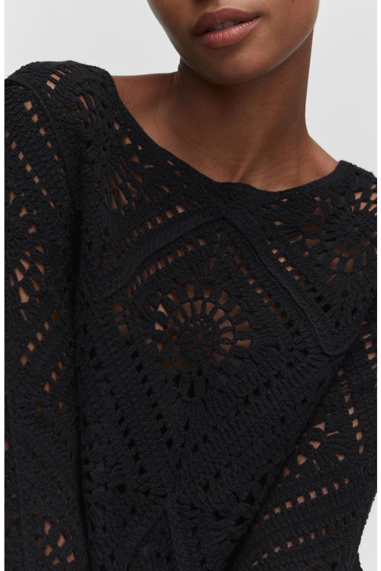 Crochet Long Sleeve Maxi Dress, Alternate, color, BLACK