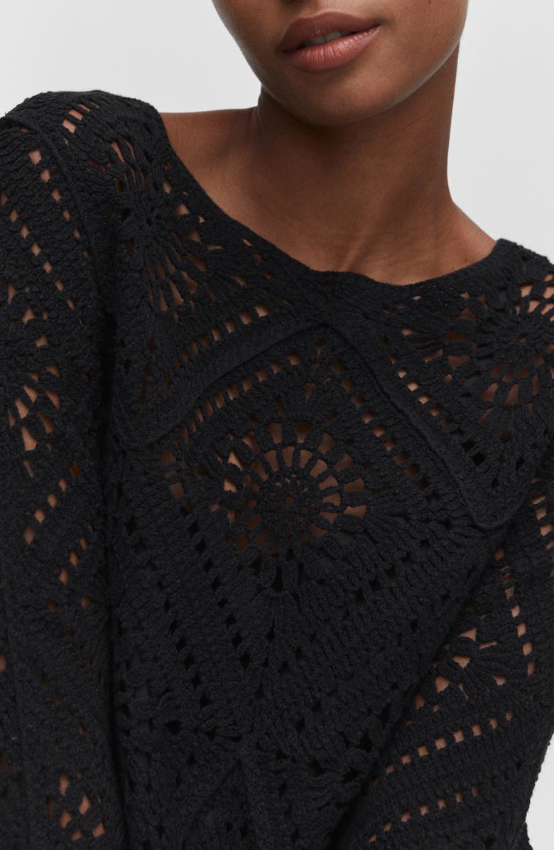 MANGO Crochet Long Sleeve Maxi Dress, Alternate, color,