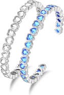 Classicharms Heart Shaped Cubic Zirconia Cuff Bracelet Set