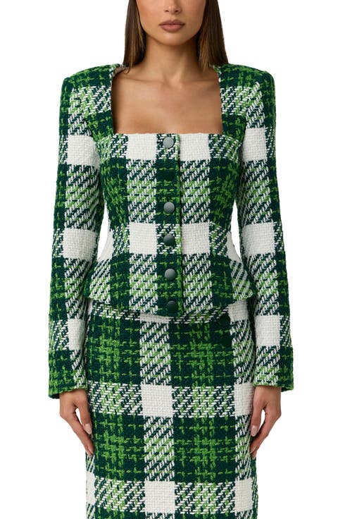 Plaid Boucle Peplum Blazer
