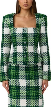 Naked Wardrobe Plaid Boucle Peplum Blazer