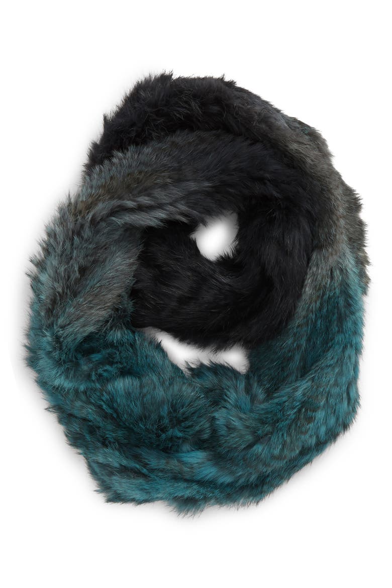 Genuine Rabbit Fur Infinity Scarf, Main, color, ATLANTIC DEEP OMBRE