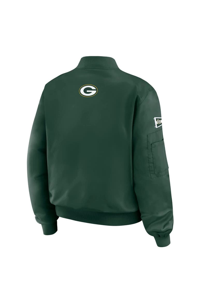 Women's WEAR by Erin Andrews Green Green Bay Packers Patch Full-Zip Bomber Jacket, Alternate, color, Green