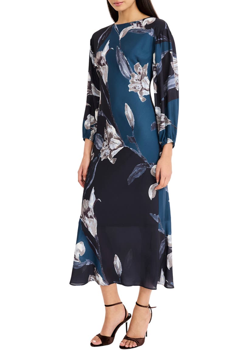 Floral Georgette Sheath Dress, Alternate, color, DUSK BLUE/ MIDNIGHT NAVY