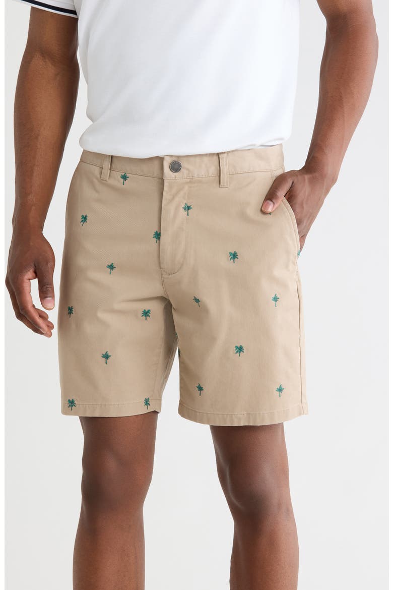 Palm Embroidered Chino Shorts, Main, color, KHAKI