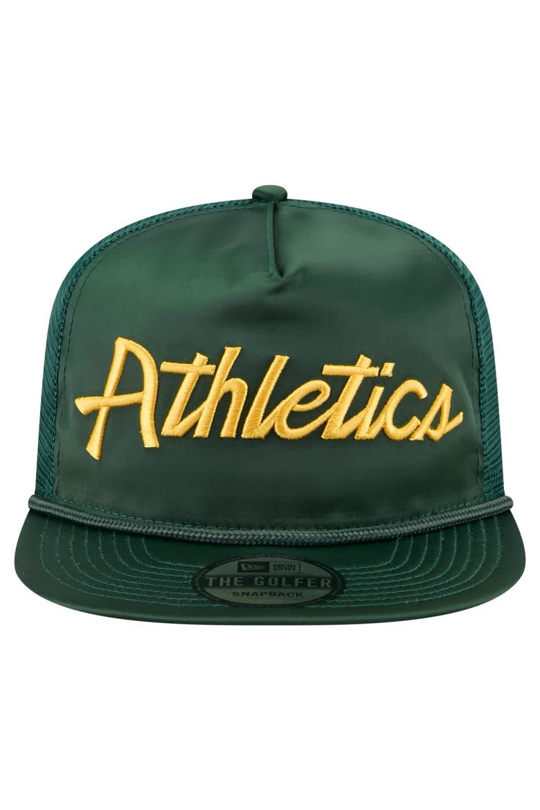 Men's New Era Green Athletics Retro Satin Script Golfer Adjustable Hat, Alternate, color, Green