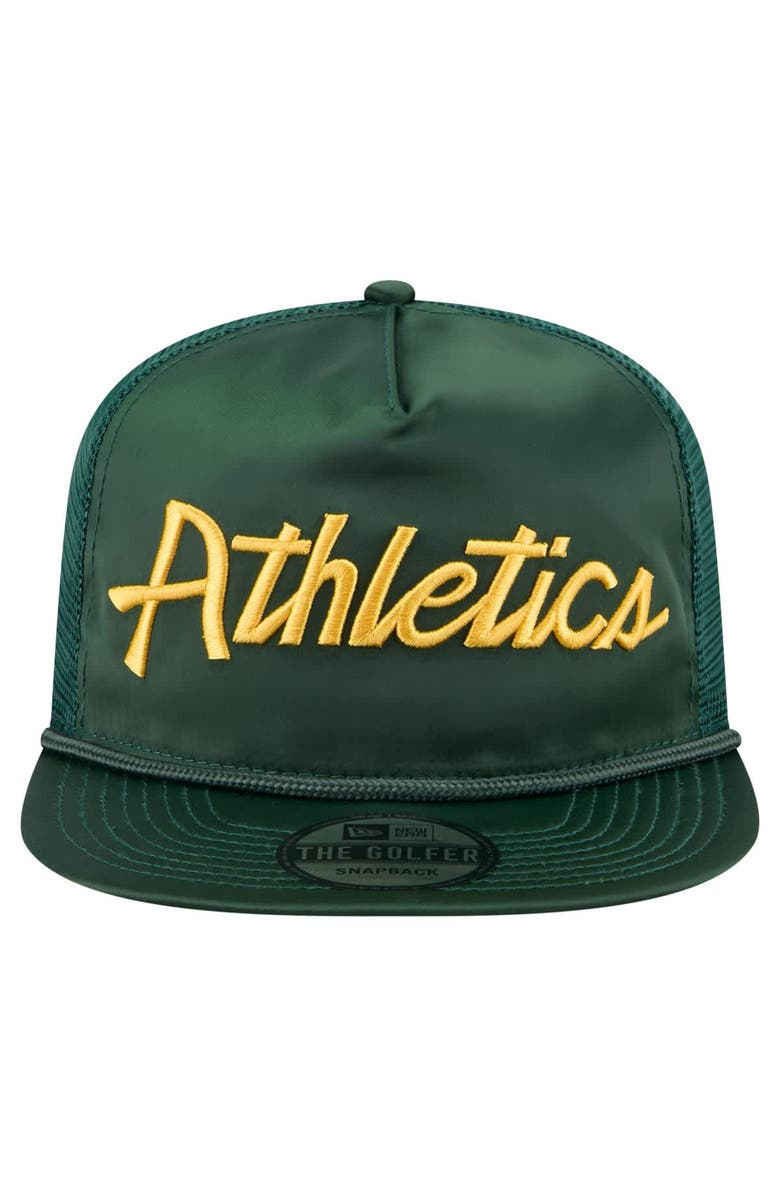 New Era Men's New Era Green Athletics Retro Satin Script Golfer Adjustable Hat, Alternate, color, Green