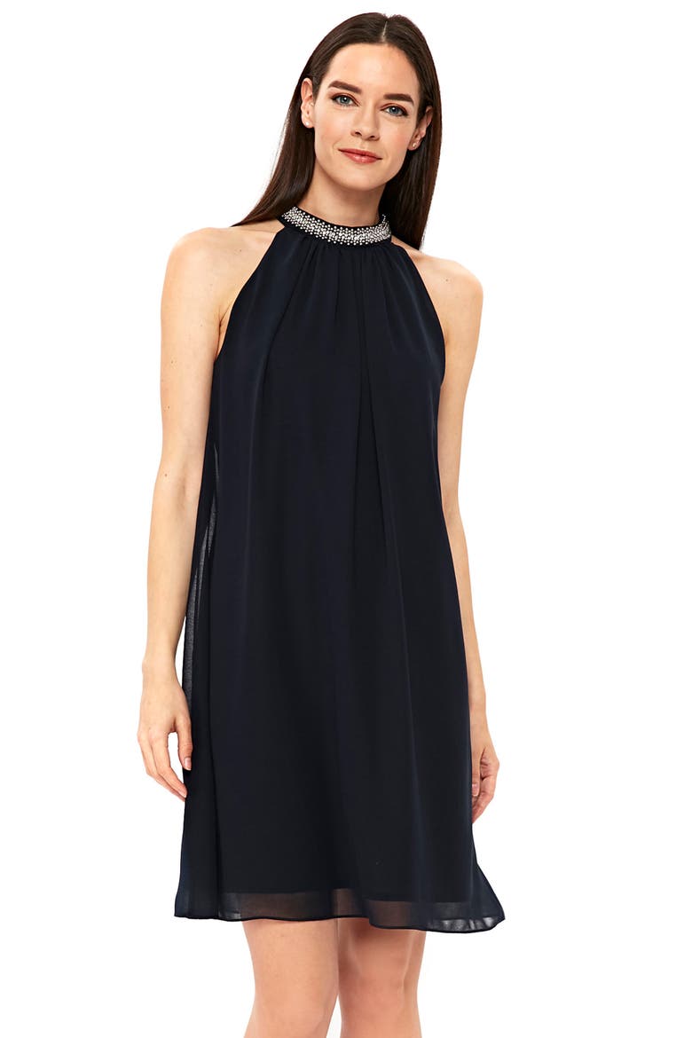 Embellished Neck Shift Dress, Alternate, color, NAVY