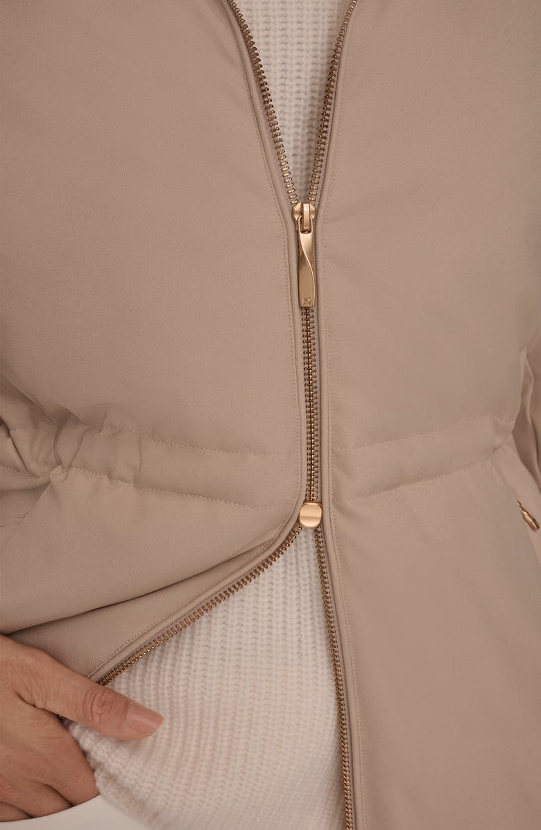 Donna Karan New York Lux Water Resistant Puffer Coat with Faux Fur Trim, Alternate, color, Barley