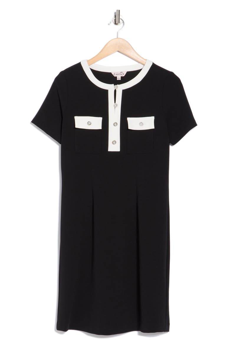 Pocketed Crepe Scuba Dress, Alternate, color, VERY BLACK / WHITE