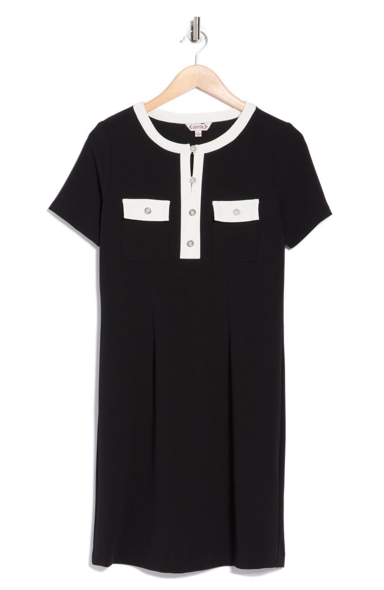 Nanette Lepore Pocketed Crepe Scuba Dress, Alternate, color, Very Black / White