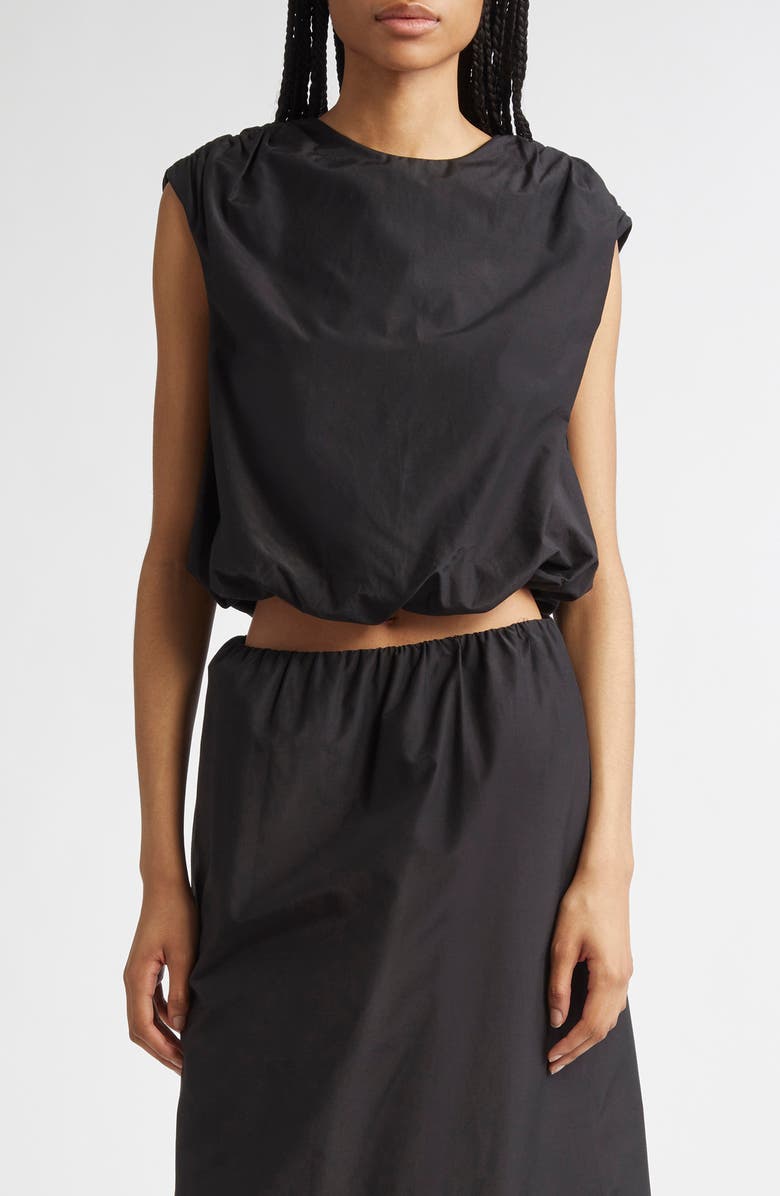 LOULOU DE SAISON Cosma Cotton & Silk Voile Crop Top, Main, color, Black