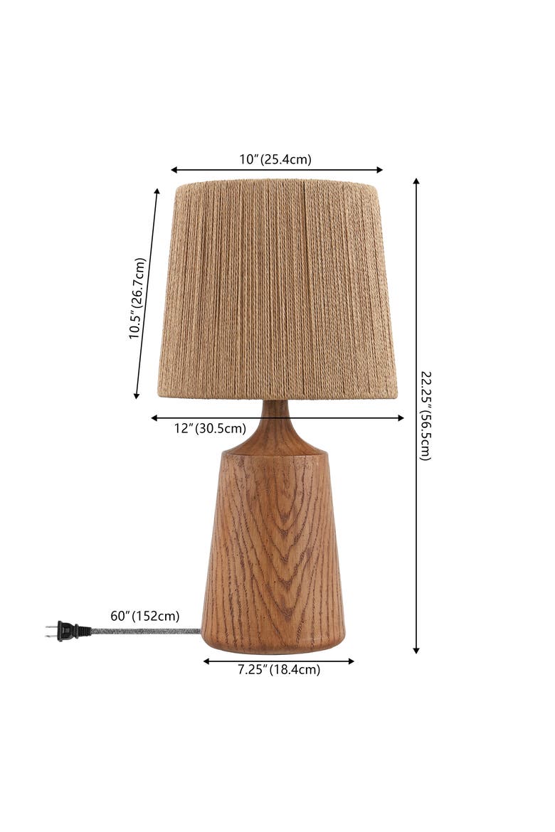 Highland Cottage Tapered Resin/Metal LED Table Lamp with Paper Rope Shade, Alternate, color, Brown Wood Finish