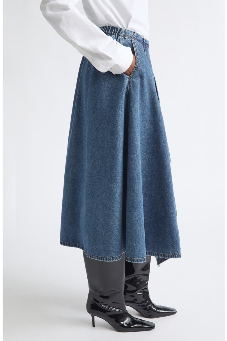 Side Drape Banded Midi Skirt, Alternate, color, BLUE DENIM
