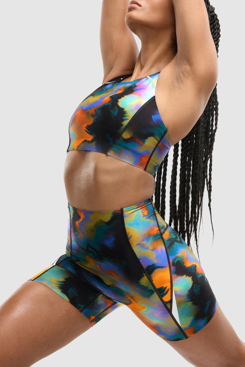 PaceForm Long Line Racer Front Bra, Alternate, color, Heatmap Print
