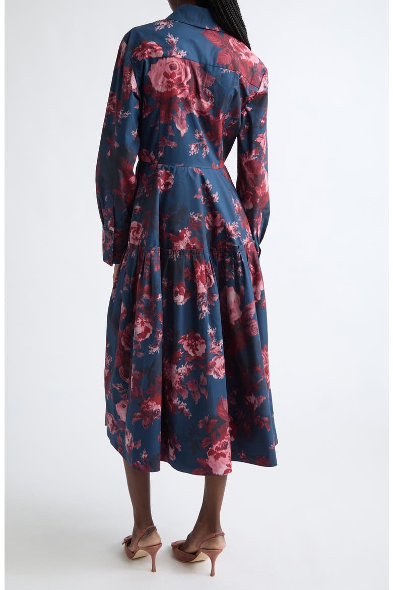 Floral Long Sleeve Organic Cotton Poplin Midi Shirtdress, Alternate, color, MARGOT ROSE NAVY